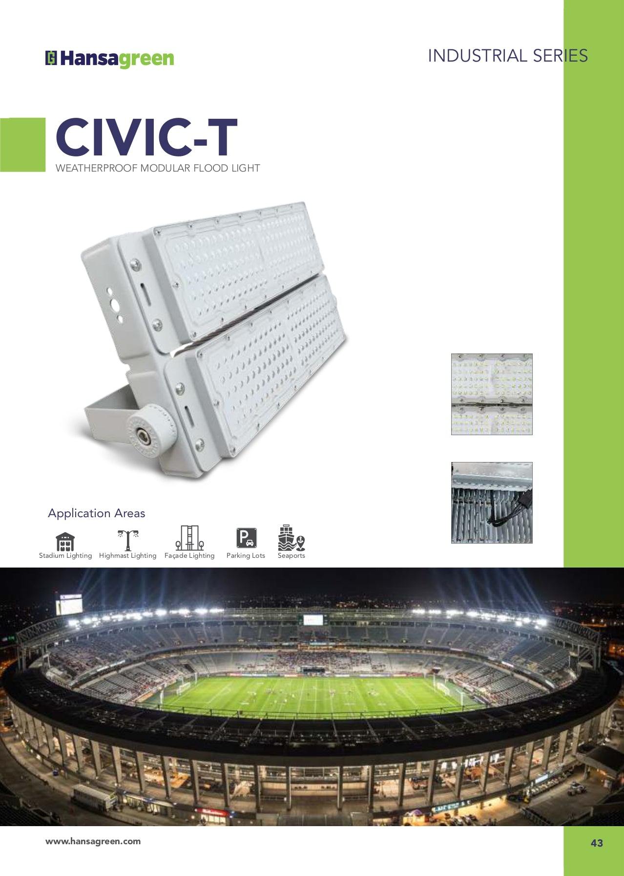 Hansagreen Civic-T industrial flood light with stadium application example