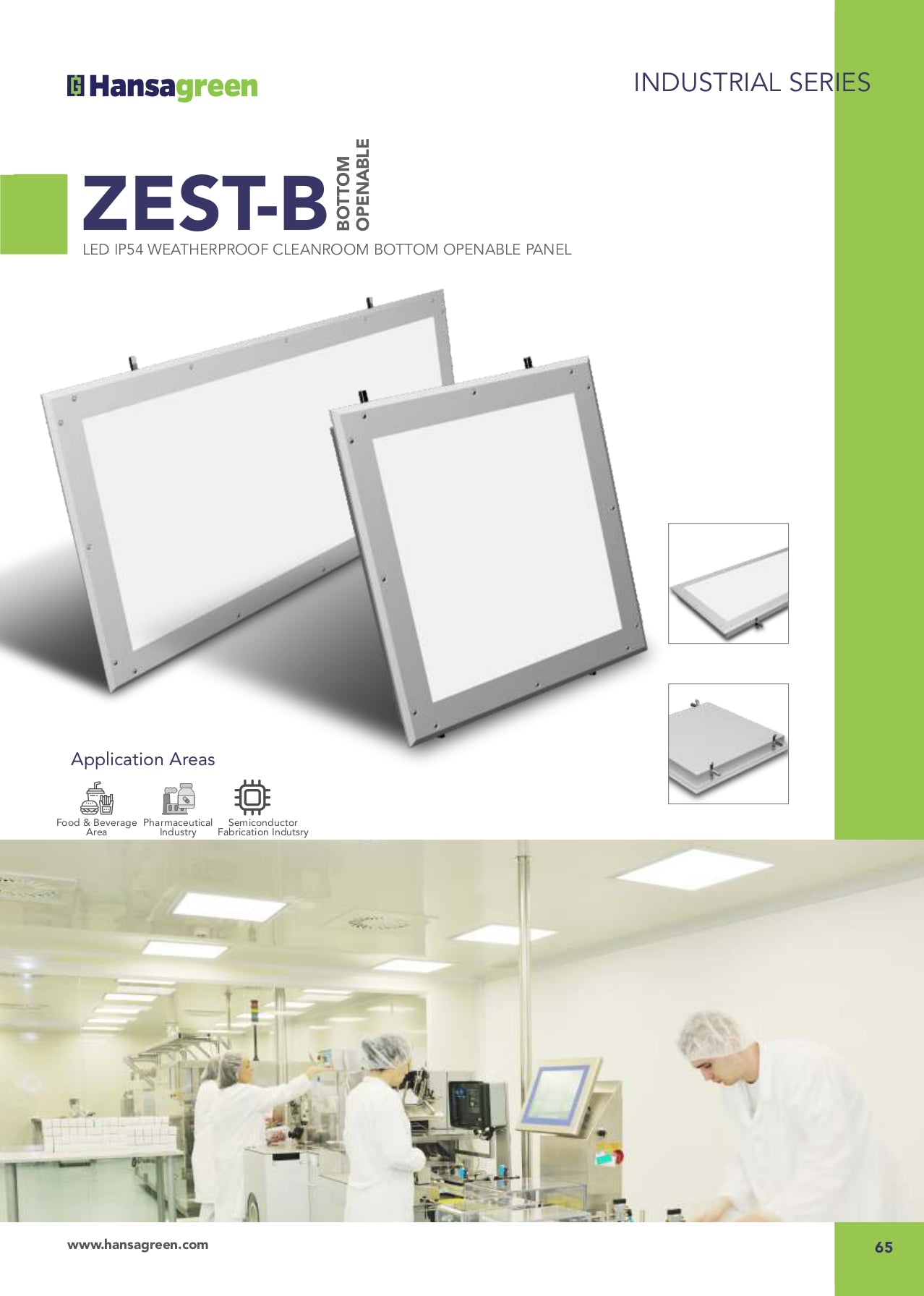 Hansagreen ZEST-B LED panel light with application in a factory setting