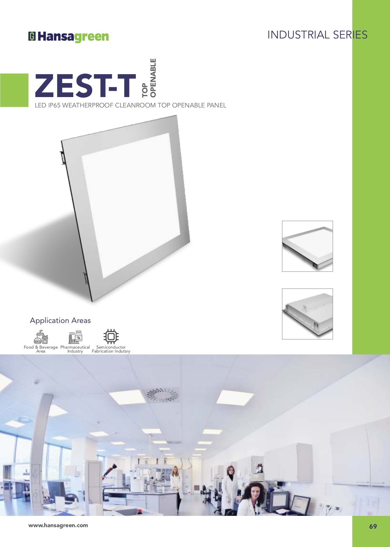 Hansagreen ZEST-T LED panel light with office interior background